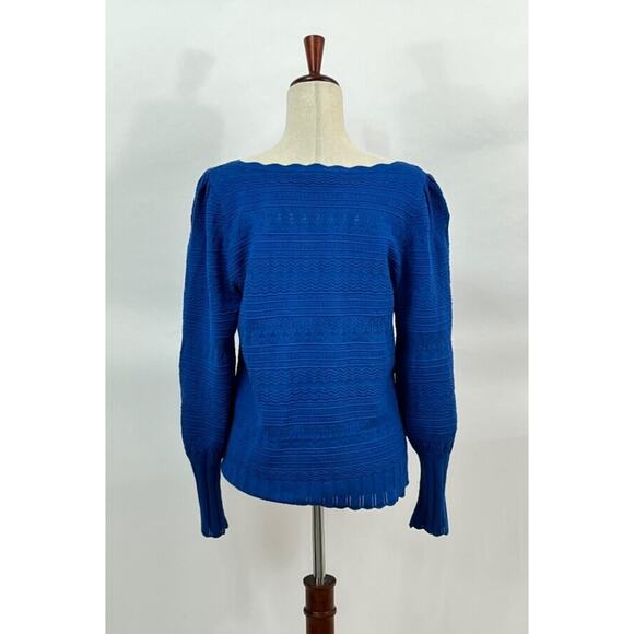 SEZANE Sz XXXL 3xl 14 US XL Roma Blue Pointelle Viscose Knit Pullover Sweater - Picture 5 of 10